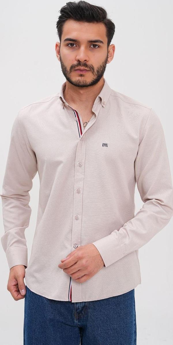 Basics&More Şerit Detaylı Regular Erkek Gömlek Bej L - Image 1
