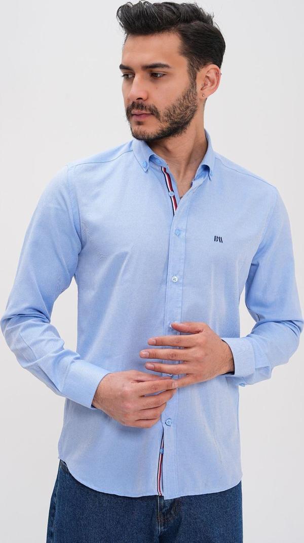 Basics&More Şerit Detaylı Regular Erkek Gömlek Mavi S - Image 1