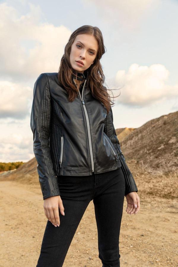 Basics&More Bayan Siyah Deri Ceket Siyah XL - Image 1
