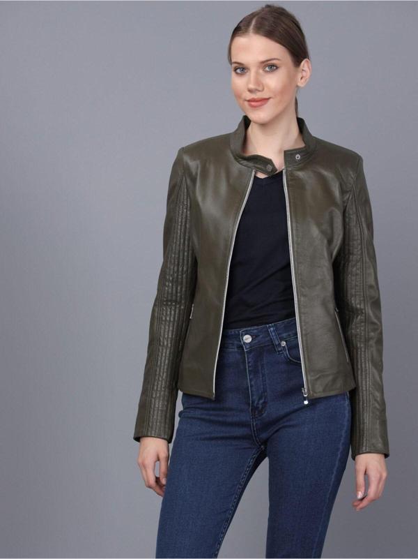 Basics&More Bayan Haki Deri Ceket Haki S - Image 1