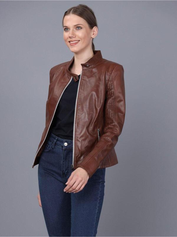 Basics&More Bayan Kestane Deri Ceket Kestane 2XL - Image 1