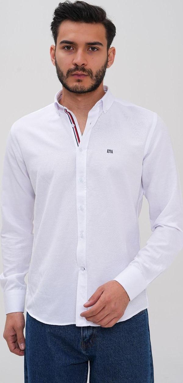 Basics&More Şerit Detaylı Regular Erkek Gömlek Beyaz M - Image 1