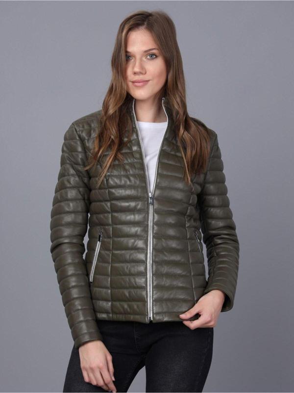 Basics&More Bayan Haki Deri Ceket Haki L - Image 1