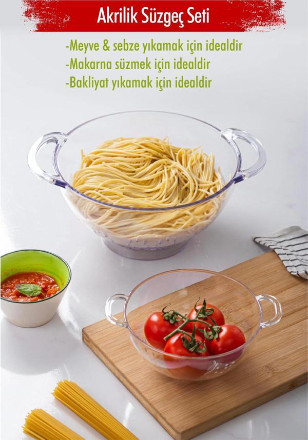 Akrilik Şeffaf 2 Li Süzgeç Seti ( Makarna & Pirinç Süzgeci ) - Image 1