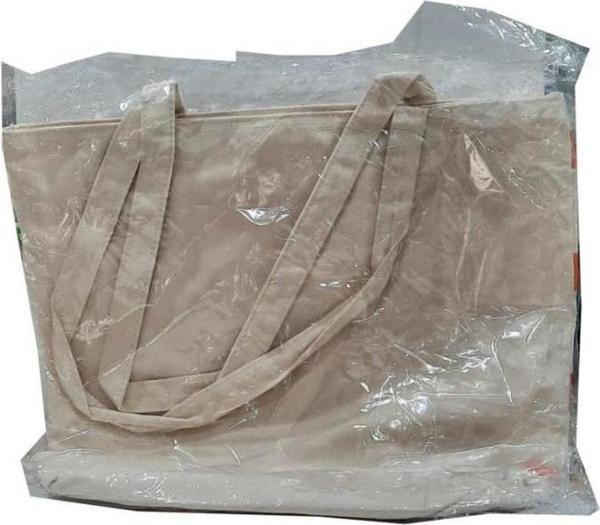 Cüzdanlı Bez Çanta Büyük Kol Çsntası Krem Renkli Turuncu Detay - Image 1