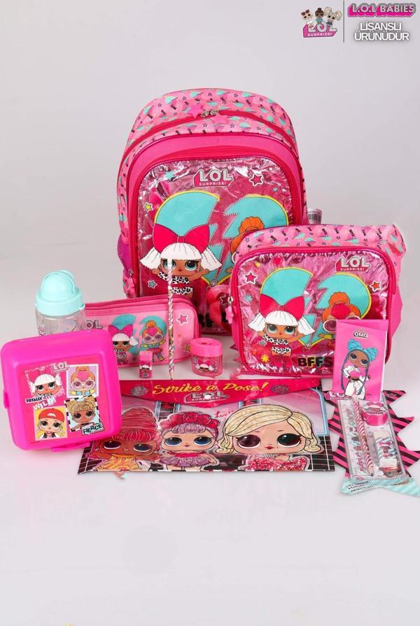 DEKOMUS İLE LİSANSLI LOL SURPRISE BÜYÜK BOY OKUL,KALEM,BESLENME ÇANTASI VE BESLENME KABI VE 500 ML MATARA KIRTASİYE SETİ - Image 1