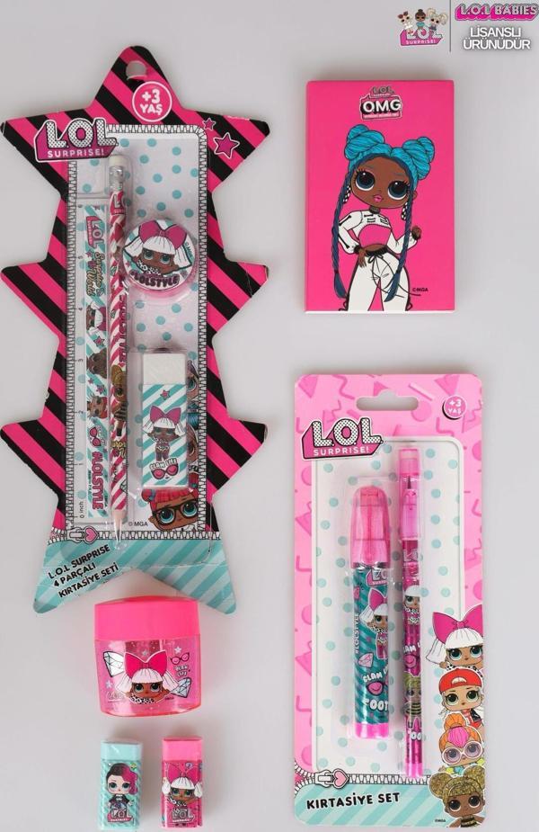 LİSANSLI L.O.L. SURPRISE 10 PARÇA KIRTASİYE SETİ ÇİFT TARAFLI NOT DEFTERİ,CETVEL,KURŞUN KALEM,Kalemtıraş VE SİLGİ SETİ - Image 1
