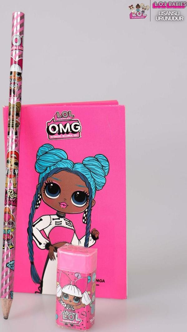 LİSANSLI L.O.L. SURPRISE ÇİFT TARAFLI NOT DEFTERİ,KURŞUN KALEM VE SİLGİ SETİ - Image 1