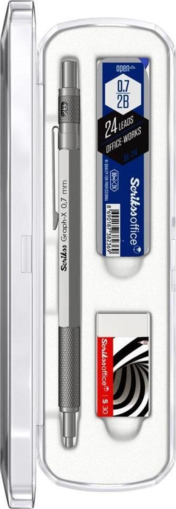 Graph-X Okul Seti (Versatil Kalem + Silgi + Min Uc) 3 Lü Set 0.7 Mm Kurşun Gri - Image 1