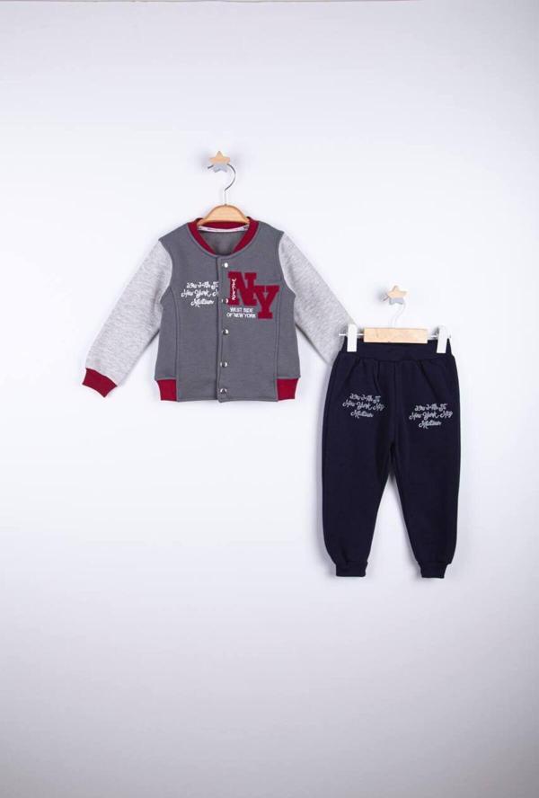 Favo Kids Ny Nakışlı Hırka Takım Antrasit 4 Yaş - Image 1