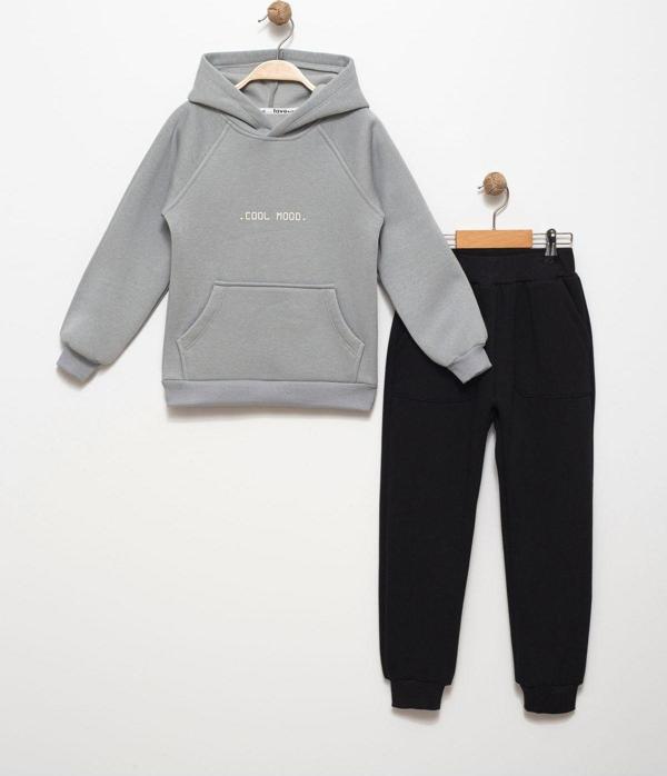 Favo Kids Erkek Çocuk 6-7-8-9 Yaş Pamuklu Şardonlu 3 İp Sweatshirt Jogger Eşofman Takım Fv-16007 Taş 5 Yaş - Image 1
