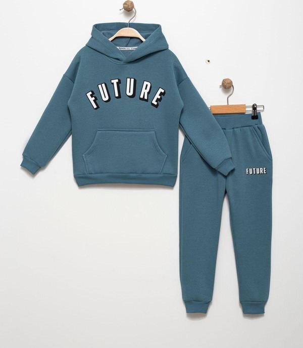 Favo Kids Erkek Çocuk Baskılı 6-9 Yaş Sweatshirt Jogger Eşofman Takımı Fv-16009 Petrol 8 Yaş - Image 1