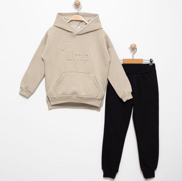 Favo Kids Erkek Çocuk Baskılı 2-5 Yaş Pamuklu Şardonlu 3 İp Sweatshirt Jogger Takım Fv-16017 Bej 6 Yaş - Image 1