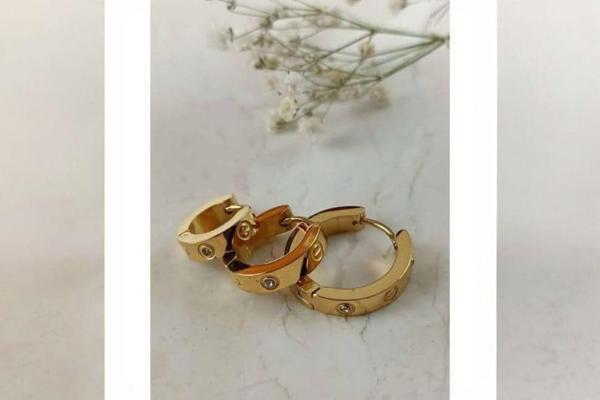 Cartiyer hakla taşlı çelik küpe  - Image 1