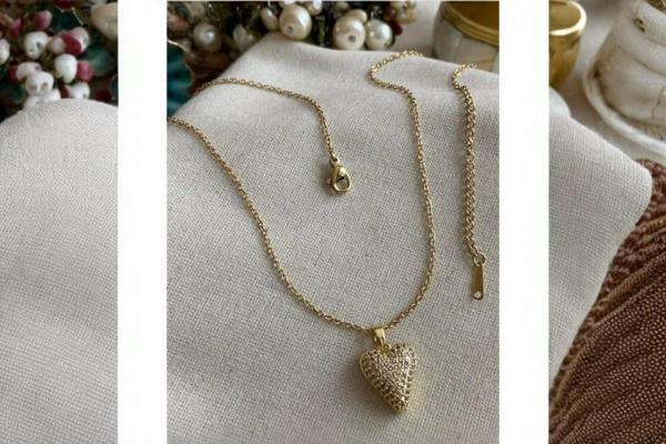 Çelik Gold Taşlı Kalp Kolye - Image 1