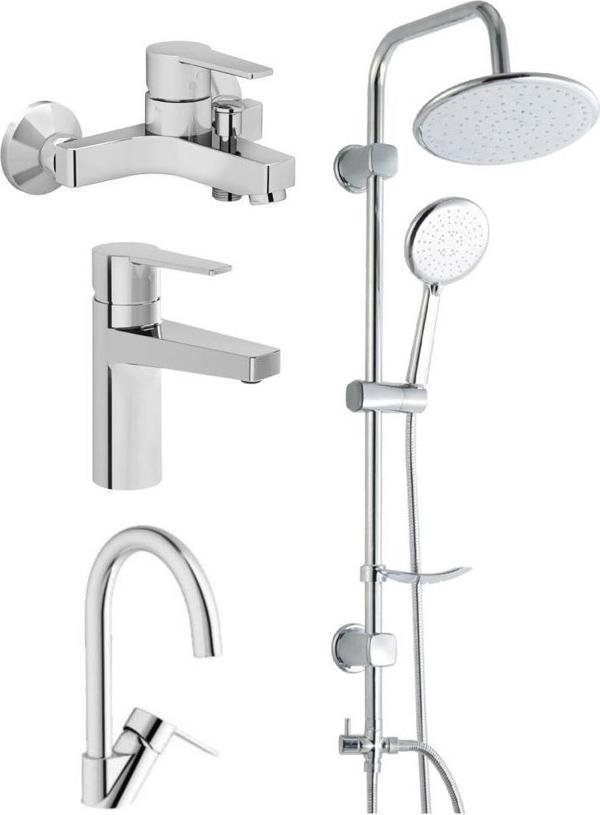 Artema Nora S Banyo Bataryası + Lavabo Bataryası + Eviye Bataryası + Duxxa Bolero Tepe Duş Seti - Image 1