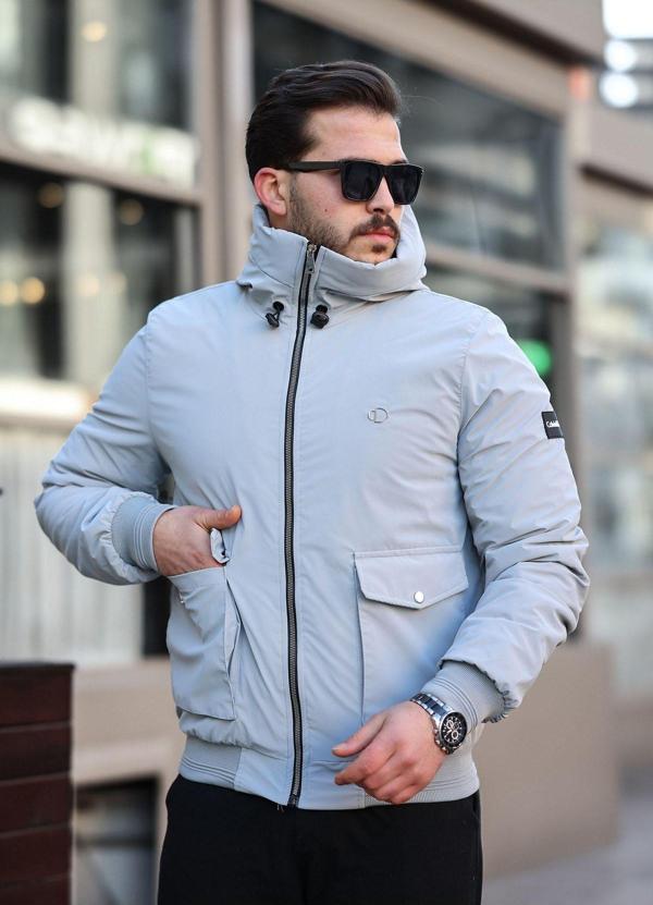 İxir Elyaf Dolgulu Kapüşonlu Erkek Kışlık Mont Mavi - Image 1