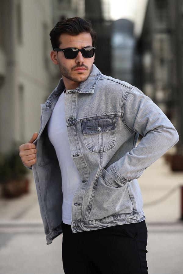 İxir 4 Cepli Erkek Kot Ceket Gri - Image 1