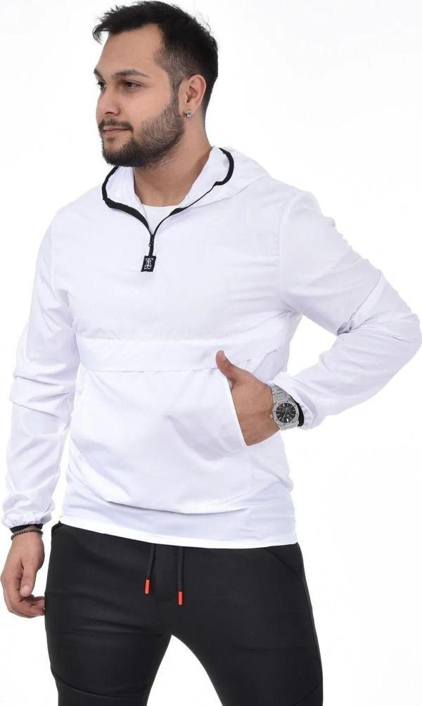 İxir İxir Kanguru Cepli Yağmurluk Beyaz Düz - Image 1