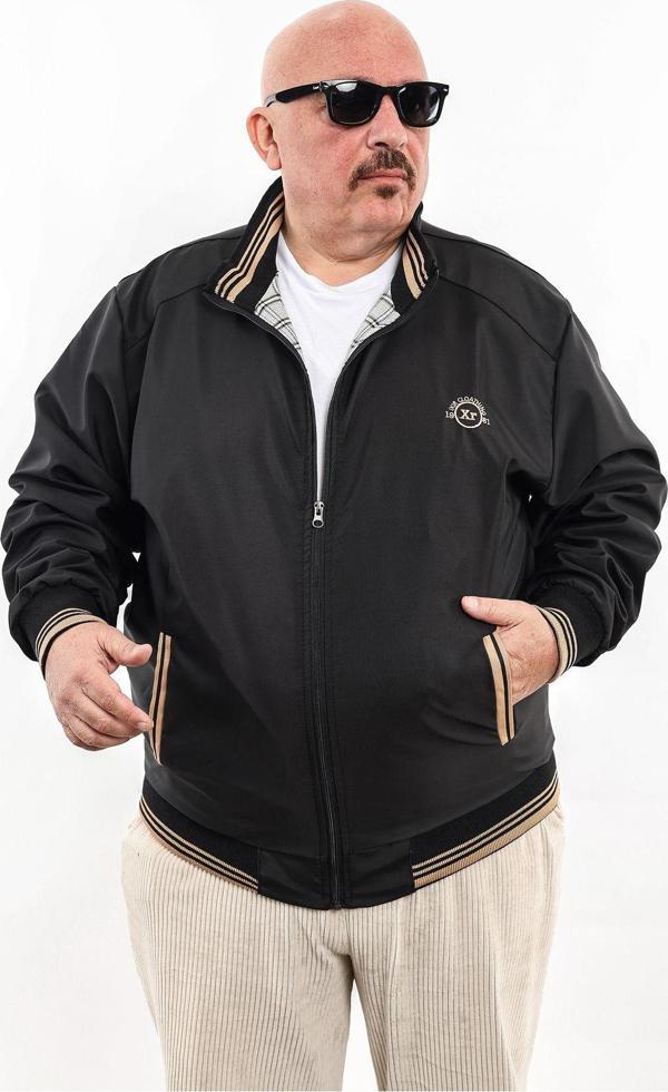 İxir Büyük Beden Nakış Armalı Mevsimlik Erkek Mont & Ceket Siyah - Image 1