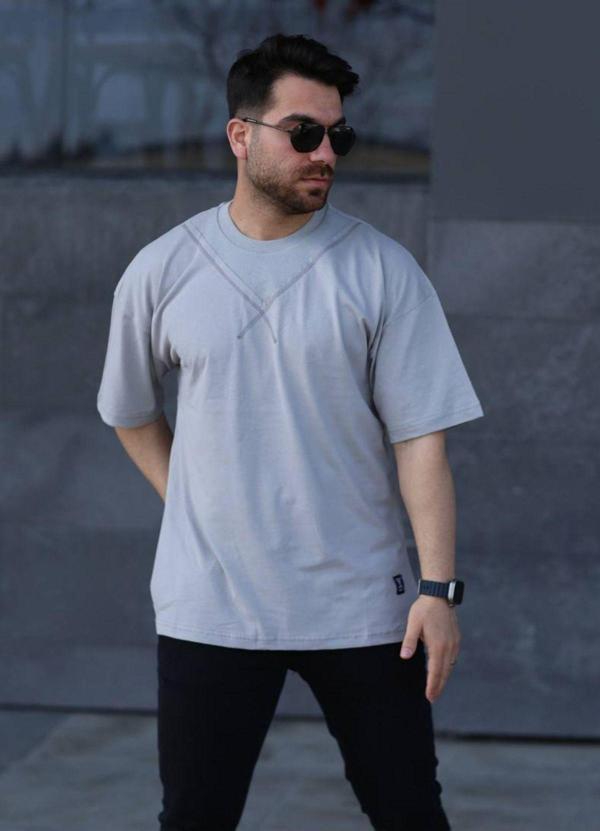 İxir Oversize Erkek Tişört X Desenli Gri - Image 1