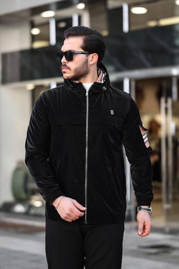 İxir Kapüşonlu Kol Detaylı Mevsimlik Erkek Mont Siyah - Image 1