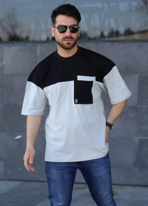 İxir Oversize Erkek Tişört Cepli Siyah Gri - Image 1