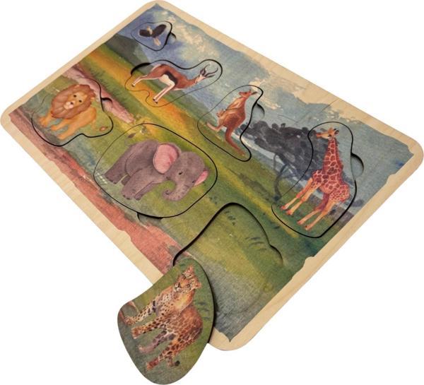 Vahşi Doğa, Ahşap Çocuk Puzzle, Yapboz, Renkli Safari Yapboz, Ahşap Puzzle, 7 Parça - Image 1