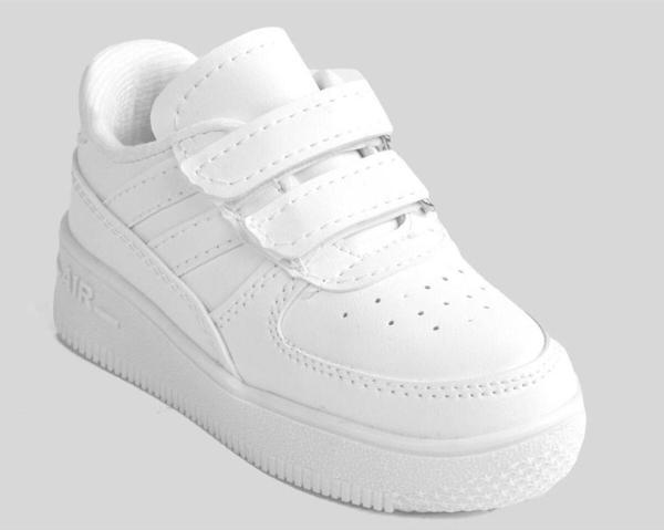 Ellaboni Günlük Unisex Çocuk Şeritli Beyaz Sneaker Cırtlı Hafif Rahat Spor Ayakkabı - Image 1