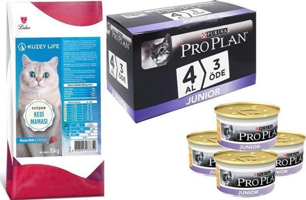 Kuzeylife Kuzu Etli ve Pirinçli Kedi Maması 15 Kg + Pro Plan Junior Tavuklu Yavru Kedi Konserve 85gr 4 Al 3 Öde - Image 1