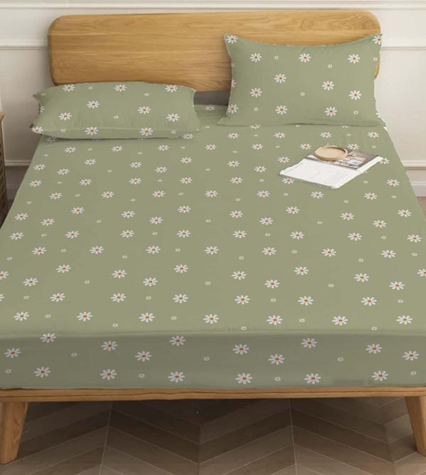 Minimal Yeşil Papatya Çift Kişilik Çarşaf Pamuklu - Image 1