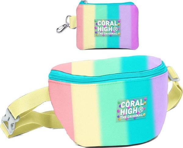Coral High Kız Çocuk Renkli Çizgili Desenli Bel Çantası ve Bozuk Para Cüzdanı Set - Image 1