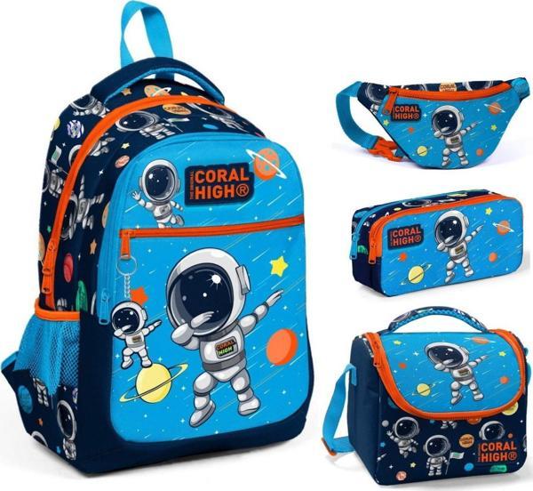 Coral High Lacivert Mavi Astronot Üçlü Okul Çantası ve Bel Çantası Seti - Erkek Çocuk - Image 1
