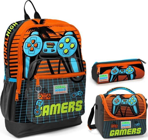 Coral High Turuncu Gamers Üçlü İlkokul Okul Çanta Seti - Image 1