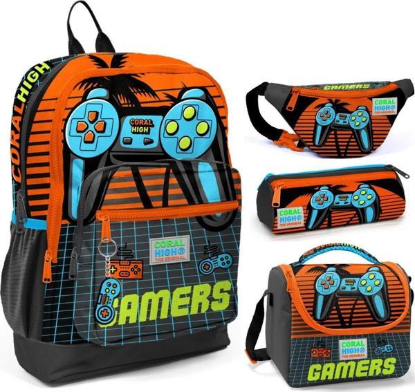 Coral High Turuncu Gamers Üçlü Okul Çantası ve Bel Çantası Seti - Image 1