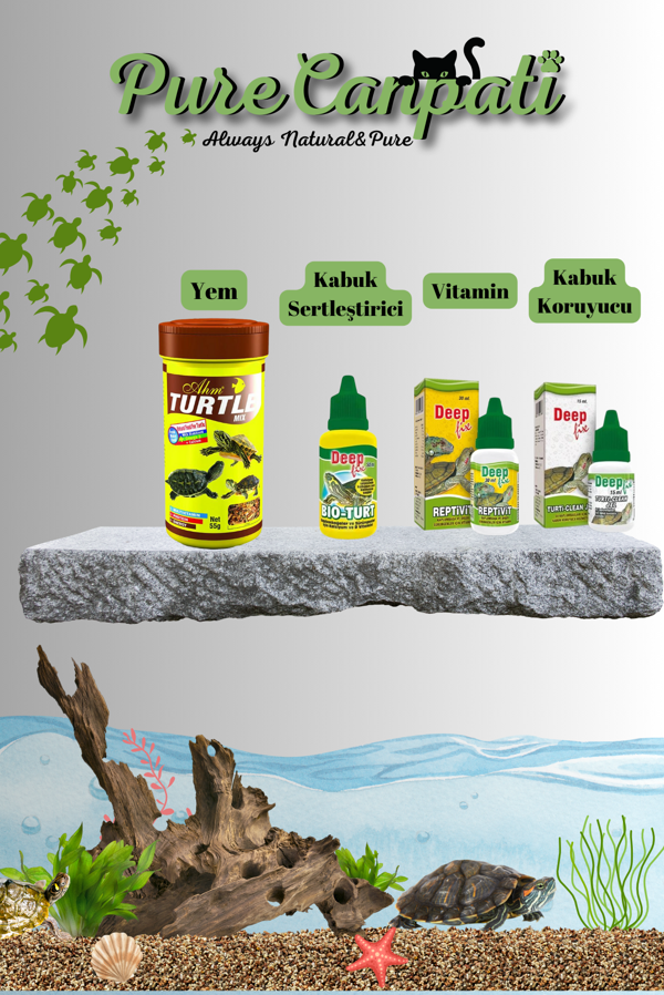 PureCanpati Kaplumbağa Bakım Ve Mix Yem Seti(Vitamin,Kabuk ve Su Düzenleyici) - Image 1