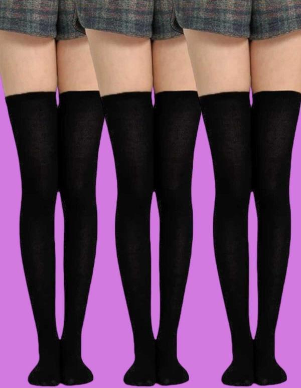 Pamuklu Diz Üstü Çorap 3'Lü Set - Image 1