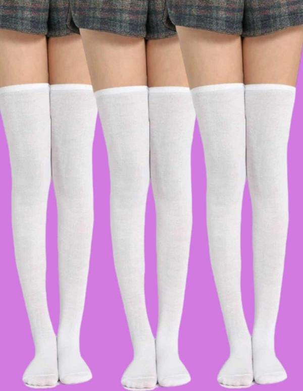 Pamuklu Diz Üstü Çorap 3'Lü Set - Image 1