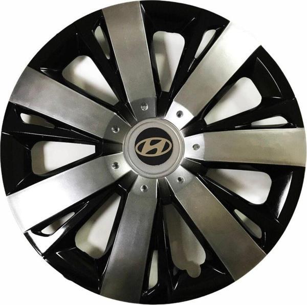 Nkt Group Hyundai I20 Uyumlu 15 Inç Piano Black Siyah Beyaz Renkli Jant Kapağı 4 Adet - Image 1