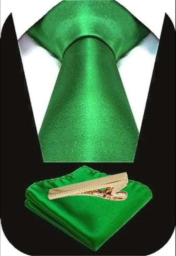 Erkek Saten Kravat Mendil Ve Gold Çelik Kravat İğne Set - Image 1