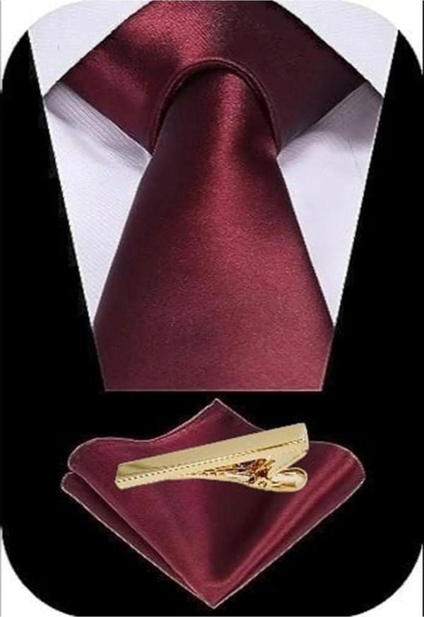 Erkek Saten Kravat Mendil Ve Gold Çelik Kravat İğne Set - Image 1