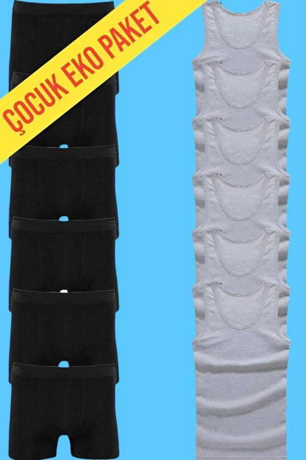 Tezzgelsin Erkek Çocuk Ikili Set Pamuklu Penye 6 Atlet 6 Boxer - Image 1
