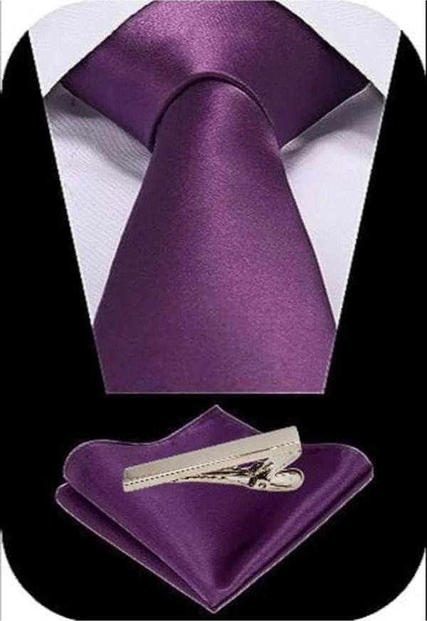 Erkek Saten Kravat Mendil Ve Silver Çelik Kravat İğne Set - Image 1