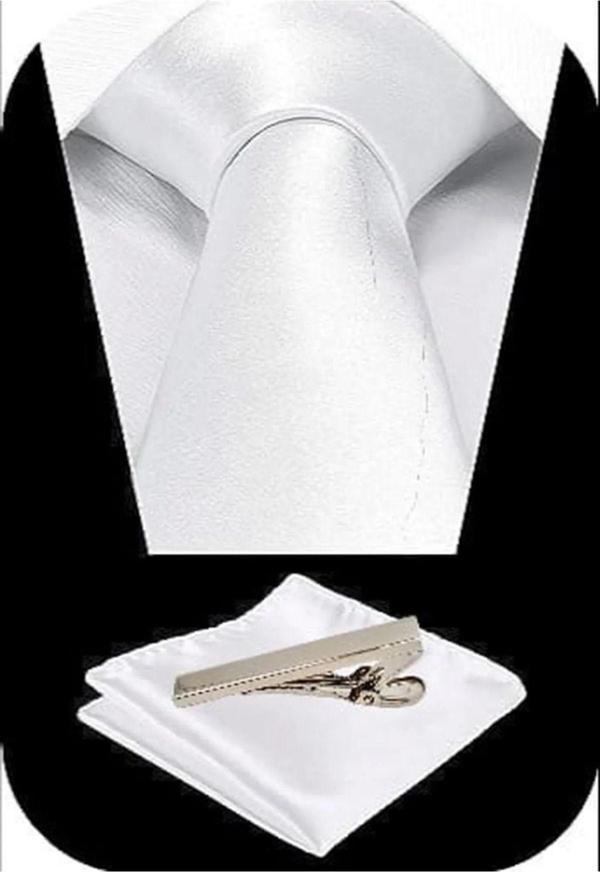 Erkek Saten Kravat Mendil Ve Silver Çelik Kravat İğne Set - Image 1