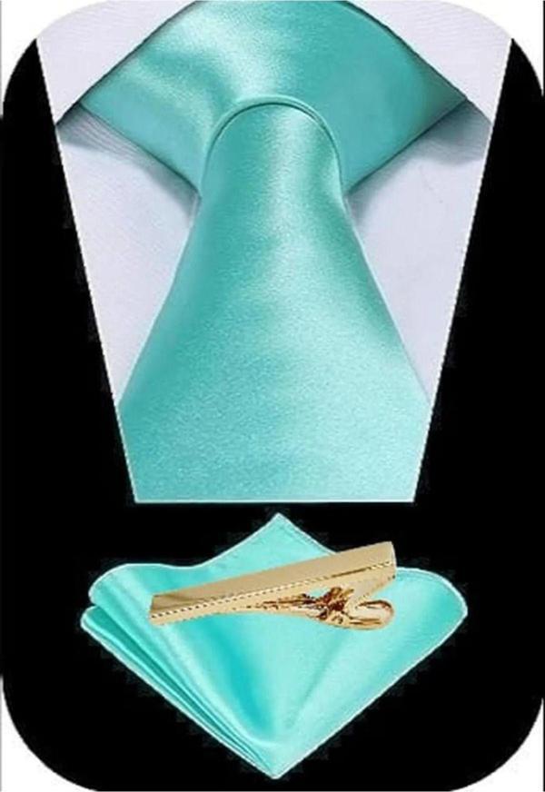 Erkek Saten Kravat Mendil Ve Gold Çelik Kravat İğne Set - Image 1