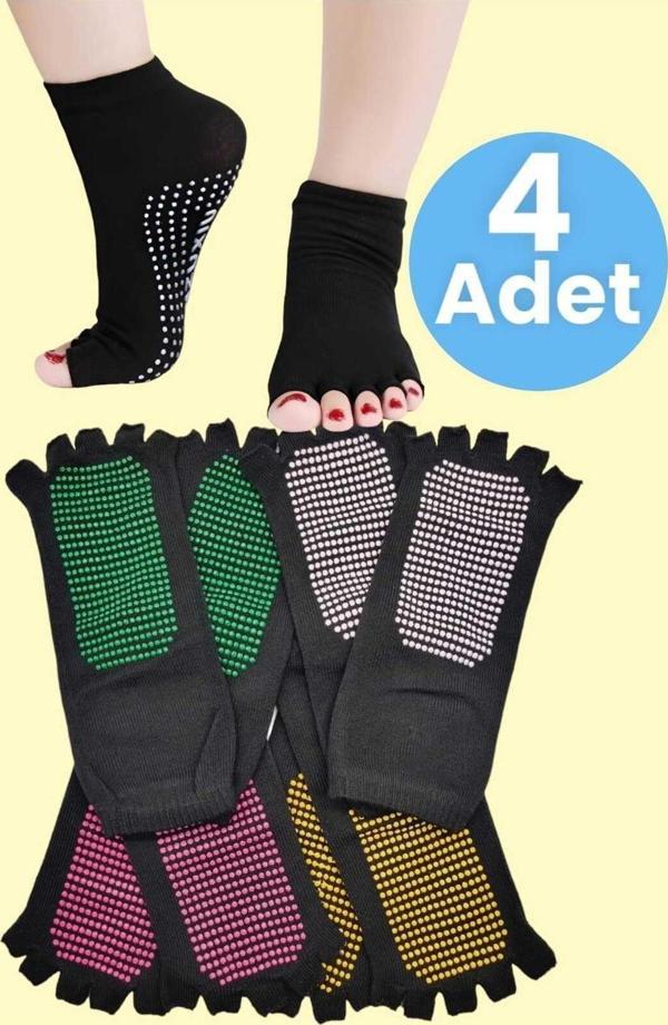Kadın Bambu Parmaksız Kaydırmaz Taban 4'Lü Yoga Pilates Çorabı - Image 1