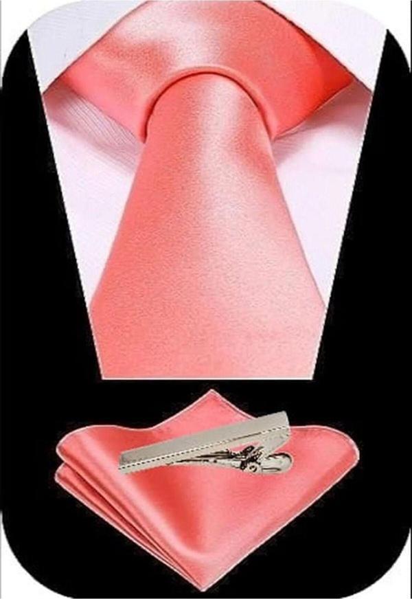 Erkek Saten Kravat Mendil Ve Silver Çelik Kravat İğne Set - Image 1