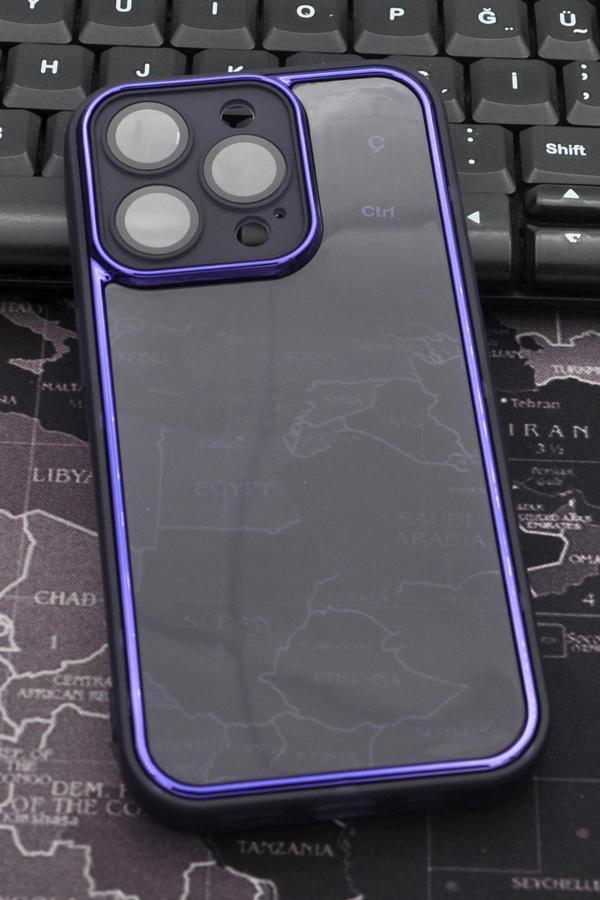 iPhone 14 Pro Max Uyumlu Mor Kenarlı Renkli Yarı Şeffaf Kapak Kılıf Kamera Lens Korumalı - Image 1