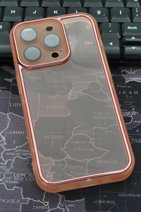 iPhone 14 Pro Max Uyumlu Pembe Kenarlı Renkli Yarı Şeffaf Kapak Kılıf Kamera Lens Korumalı - Image 1