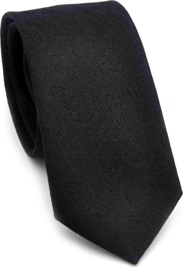 Siyah Şal Desenli Dokuma Kumaş Mendilli Slim Fit Kravat // SDK-250201 - Image 1